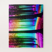 Regenbogenbewald mit Baumbestand-Silhouetten Puzzle (Vertikal)