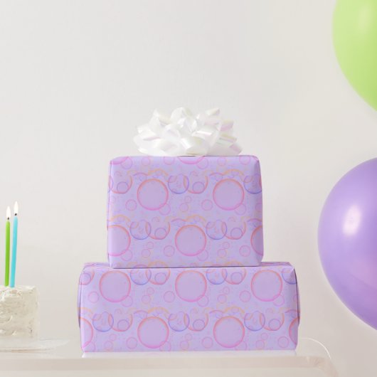 Regenbogenblasen auf Lila Geschenkpapier (Partygeschenke)