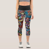 Regenbogenblatt auf Schwarz Capri Leggings (Vorderseite)