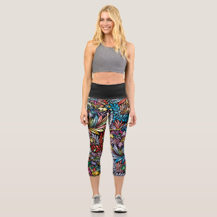 Regenbogenblatt auf Schwarz Capri Leggings