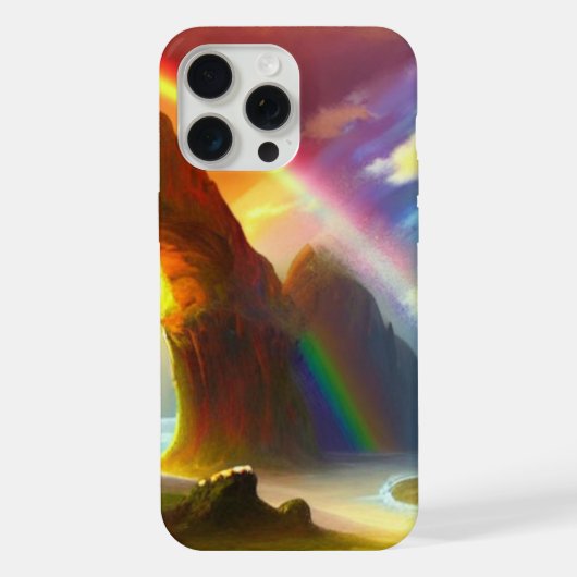Regenbogenbogen-Haven: Eine Fantasie-Landschaft iPhone Hülle (Rückseite)