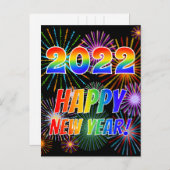Regenbogenbriefe "2022" + "GLÜCKLICHES NEUES JAHR! Postkarte (Vorne/Hinten)
