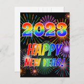 Regenbogenbriefe "2023" + "GLÜCKLICHES NEUES JAHR! Postkarte (Vorne/Hinten)