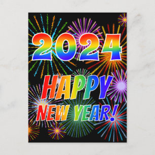 Regenbogenbriefe "2024" + "GLÜCKLICHES NEUES JAHR! Postkarte