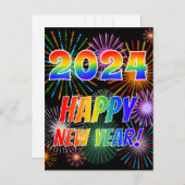Regenbogenbriefe "2024" + "GLÜCKLICHES NEUES JAHR! Postkarte (Vorne/Hinten)
