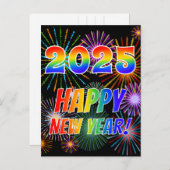 Regenbogenbriefe "2025" + "GLÜCKLICHES NEUES JAHR! Postkarte (Vorne/Hinten)