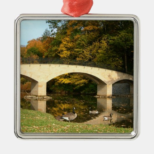 Regenbogenbrücke im Herbst an der Grove City Uni Silbernes Ornament (Vorne)