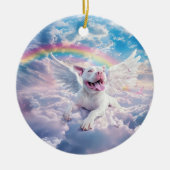 Regenbogenbrücke, weißer Hund im Himmel Keramik Ornament (Vorne)