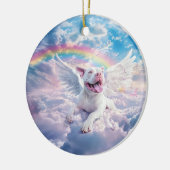 Regenbogenbrücke, weißer Hund im Himmel Keramik Ornament (Links)