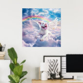 Regenbogenbrücke, weißer Hund im Himmel Poster (Heimbüro)