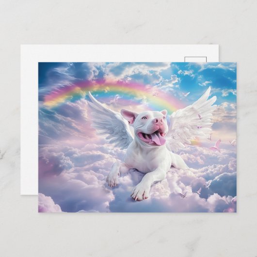 Regenbogenbrücke, weißer Hund im Himmel Postkarte (Vorne/Hinten)