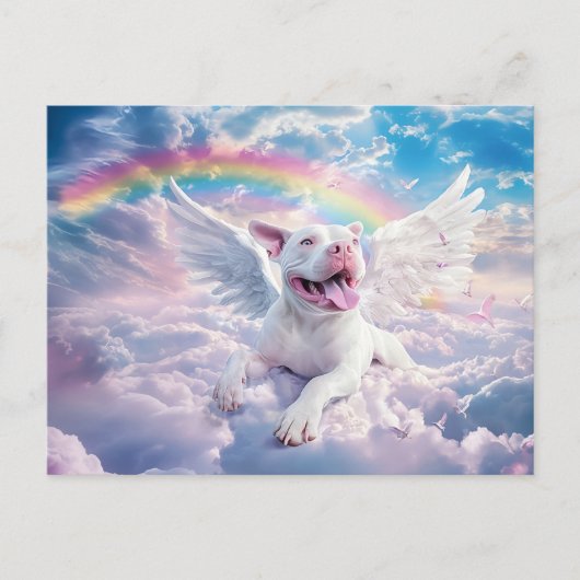 Regenbogenbrücke, weißer Hund im Himmel Postkarte (Vorderseite)