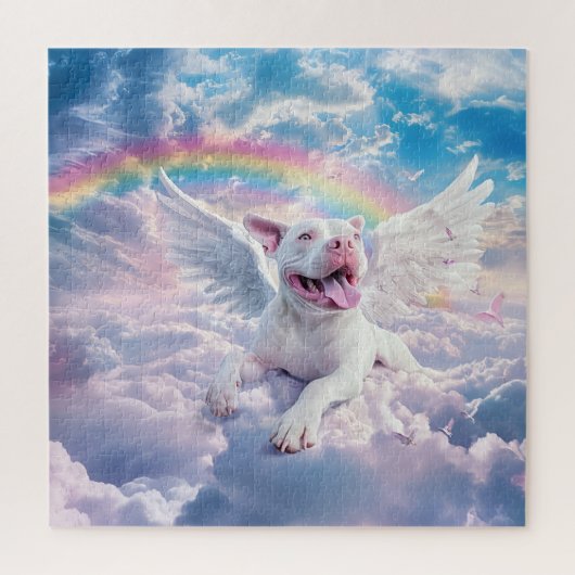 Regenbogenbrücke, weißer Hund im Himmel Puzzle (Vertikal)
