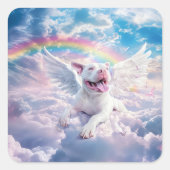 Regenbogenbrücke, weißer Hund im Himmel Quadratischer Aufkleber (Vorderseite)
