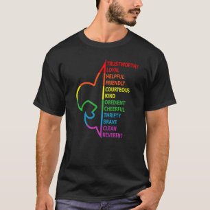 Regenbogenbunte Grafik Pfadfinder Gesetz T-Shirt