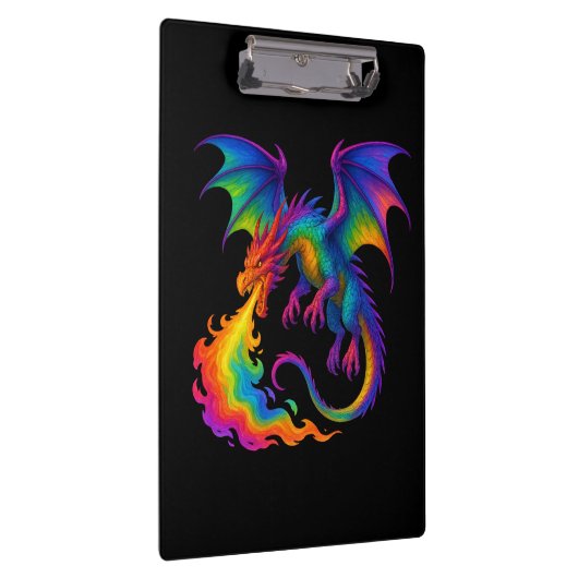 Regenbogendrache atmen farbenfrohe Flammenfantasy Klemmbrett (Rechts)
