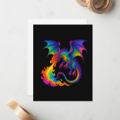 Regenbogendrache atmen farbenfrohe Flammenfantasy Mitteilungskarte (Vorderseite/Rückseite Beispiel)