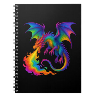 Regenbogendrache atmen farbenfrohe Flammenfantasy Notizblock