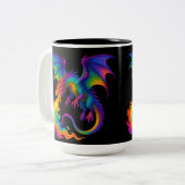 Regenbogendrache atmen farbenfrohe Flammenfantasy Zweifarbige Tasse (Vorderseite Links)