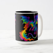 Regenbogendrache atmen farbenfrohe Flammenfantasy Zweifarbige Tasse (VorderseiteRechts)