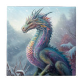 Regenbogendrache in der Schneefantasiekunst Fliese (Vorderseite)