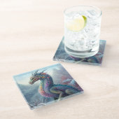 Regenbogendrache in der Schneefantasiekunst Glasuntersetzer (Schrägansicht)