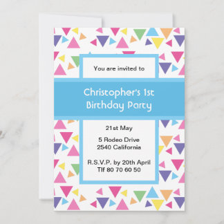 Regenbogendreiecke 1. Geburtstag Blaue Party Einladung