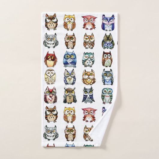 Regenbogeneulen-Aquarell Badhandtuch Set (Handtuch)