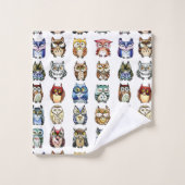 Regenbogeneulen-Aquarell Badhandtuch Set (Waschlappen)