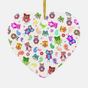 Regenbogeneulen - Licht Keramikornament
