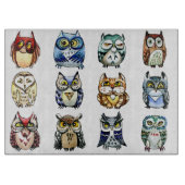 Regenbogeneulen und Katzen-Aquarell Schneidebrett (Vorderseite)