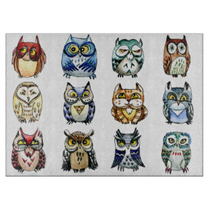 Regenbogeneulen und Katzen-Aquarell Schneidebrett