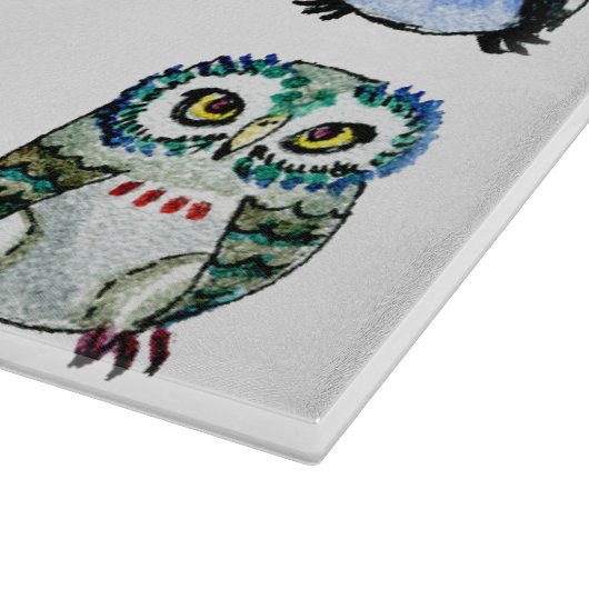 Regenbogeneulen und Katzen-Aquarell Schneidebrett (Ecke)