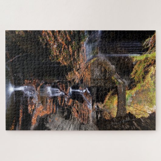 Regenbogenfälle in Watkins Glen mit Herbstblättern Puzzle (Horizontal)