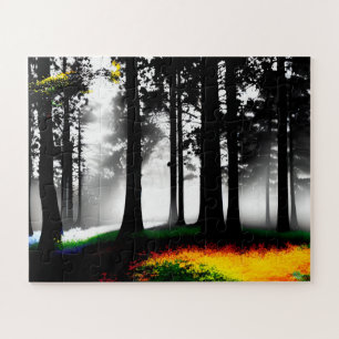 Regenbogenfarbe auf Silhouette Forest für Kinder Puzzle