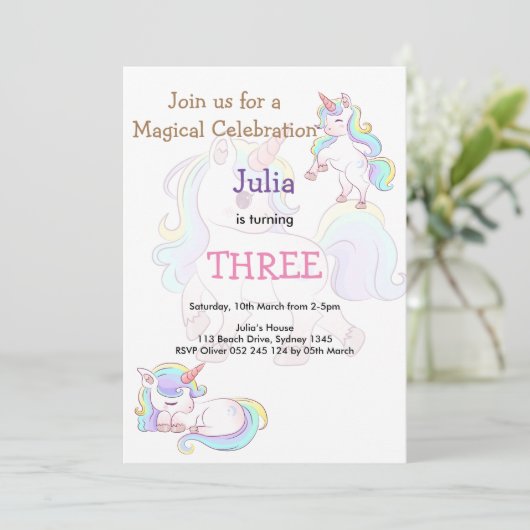 Regenbogenfarbe Kindermädchen Geburtstag Einladung (Stehend Vorderseite)