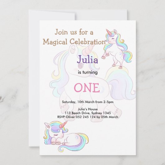 Regenbogenfarbe Kindermädchen Geburtstag Einladung (Vorderseite)