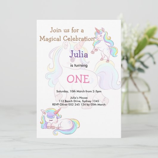 Regenbogenfarbe Kindermädchen Geburtstag Einladung (Stehend Vorderseite)