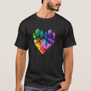 Regenbogenfarbe Liebe Hund Pfotenabdruck Herz Tier T-Shirt