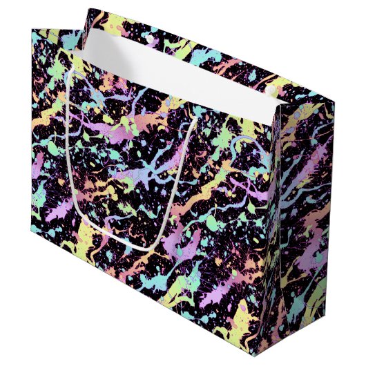 Regenbogenfarbe Spritze extrem: Große Geschenktüte (Vorderseite Schrägansicht)