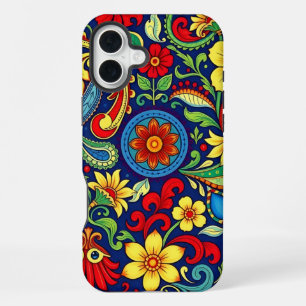 Regenbogenfarben-Blumen-Paisley-Design iPhone 16 Plus Hülle