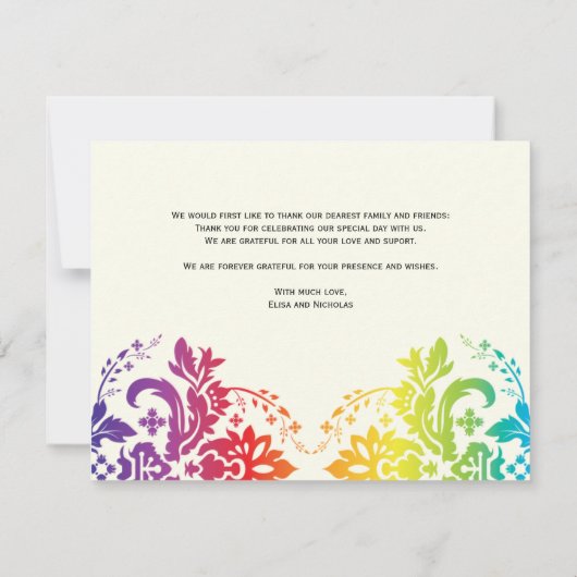 Regenbogenfarben Damask lesbische Hochzeit Danke (Rückseite)