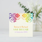 Regenbogenfarben, Damastenhochzeit Save the Date (Stehend Vorderseite)