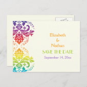 Regenbogenfarben, Damastenhochzeit Save the Date Ankündigungspostkarte (Vorne/Hinten)