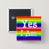 Regenbogenfarben dünne Streifen Schwule Pride Ja I Button (Vorne & Hinten)