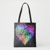 Regenbogenfarben funkeln Glitzer Herz Liebe Tasche (Vorderseite)