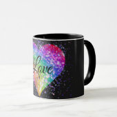 Regenbogenfarben funkeln Glitzer Herz Liebe Tasse (VorderseiteRechts)