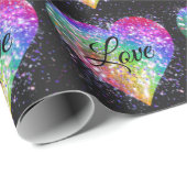 Regenbogenfarben funkeln Glitzer Herz Liebe wickel Geschenkpapier (Rolleneckpunkt)