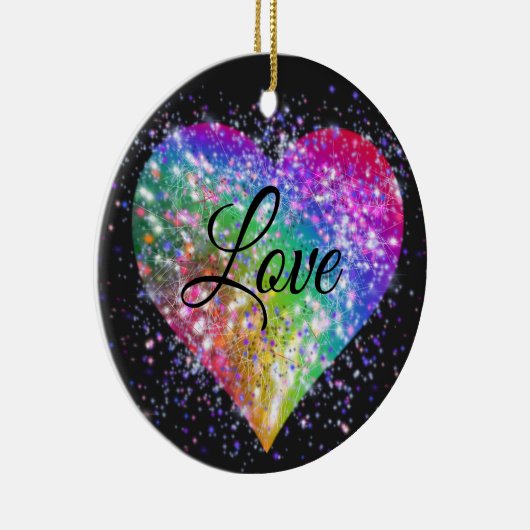 Regenbogenfarben funkelnd Glitzer Herz Liebe Ceram Keramik Ornament (Rechts)