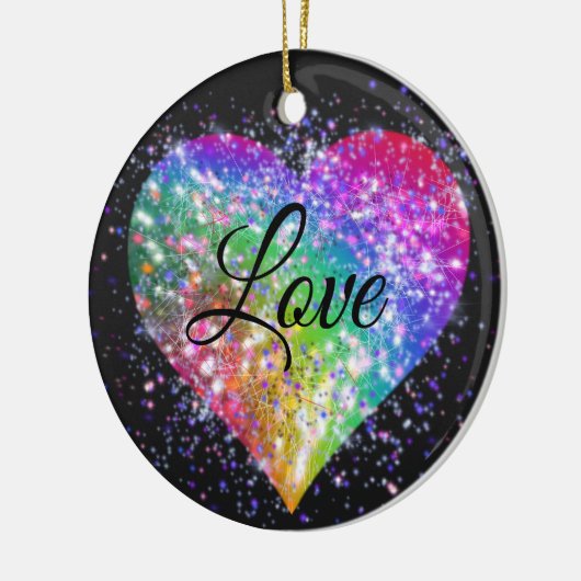 Regenbogenfarben funkelnd Glitzer Herz Liebe Ceram Keramik Ornament (Links)